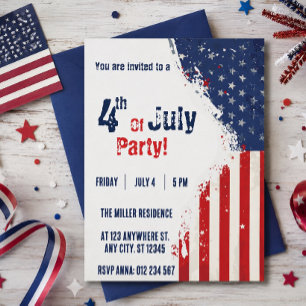 Invitación Fiesta de la bandera estadounidense roja, blanca y