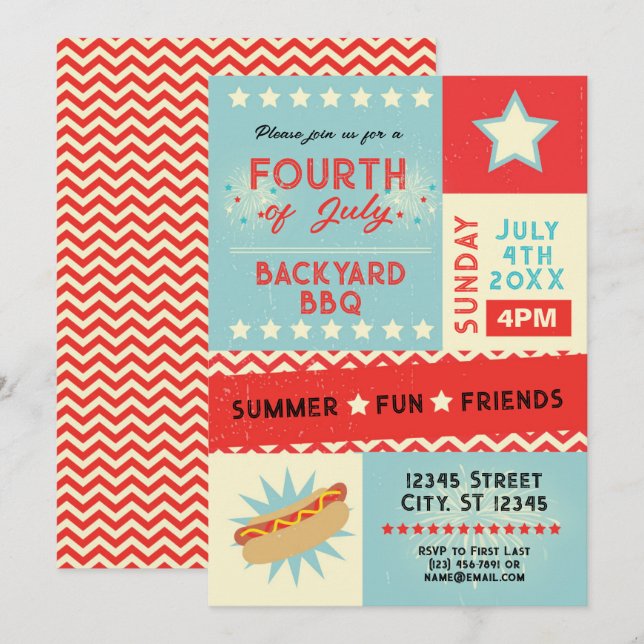 Invitación Fiesta de la Barbeque del 4 de julio (Anverso / Reverso)