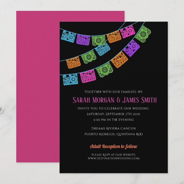 Invitación Fiesta de la boda de destino Papel Picado (Anverso / Reverso)