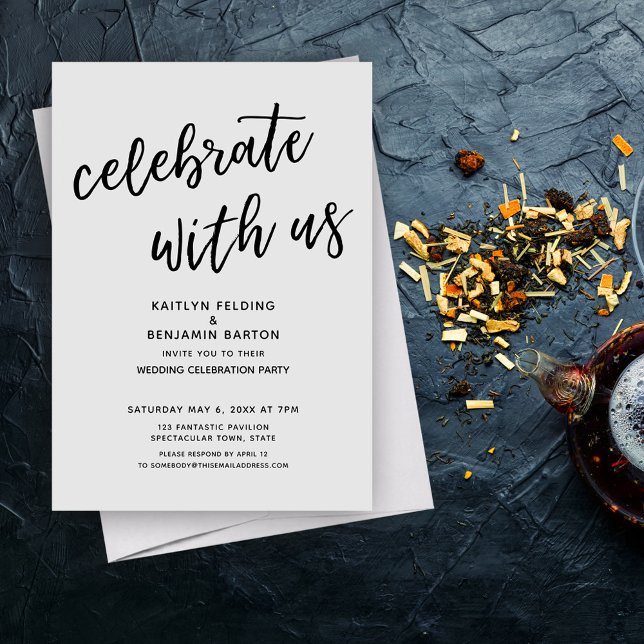 Invitación Fiesta de la boda gris moderna "Celebremos con nos (Subido por el creador)