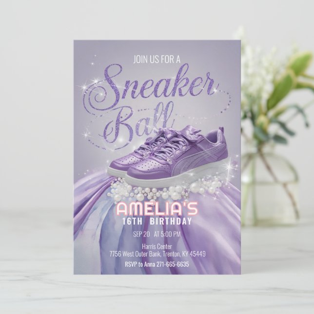 Invitación Fiesta de la Bola de Nacimiento de Dulce Lavender (Anverso de pie)