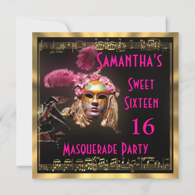 Invitación Fiesta de la bola enmascarada dieciséis del (Anverso)