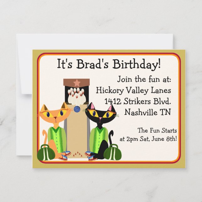 Invitación Fiesta de la bolera de Alley Cats (Anverso)