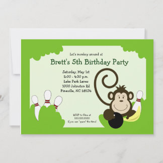Invitación Fiesta de la bolera del mono Cumpleaños 5x7