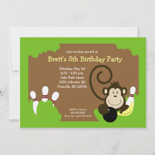 Invitación Fiesta de la bolera del mono Cumpleaños 5x7
