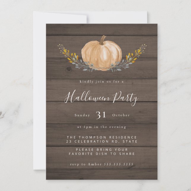 Invitación Fiesta de la Calabaza de la Calabaza de la Madera  (Anverso)