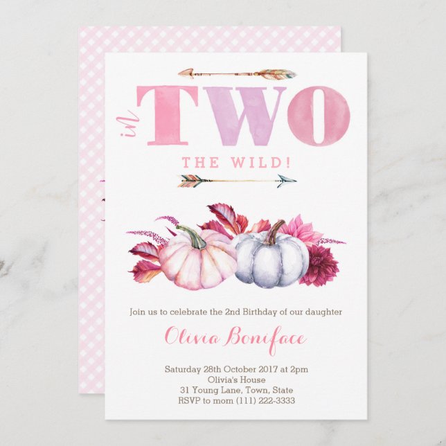 Invitación Fiesta de la calabaza del segundo cumpleaños para  (Anverso / Reverso)