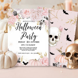 Invitación Fiesta de la Calavera Gótica y Rosa de Halloween