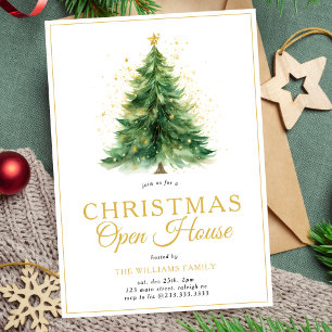 Invitación Fiesta de la casa abierta del árbol de Navidad mod