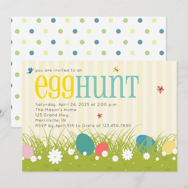 Invitación Fiesta de la caza de huevos de Pascua (Anverso / Reverso)