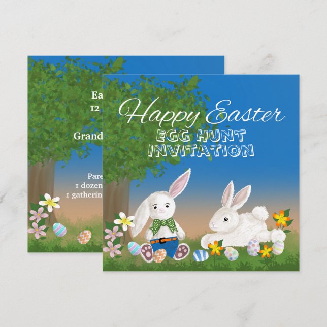 Invitación Fiesta de la caza de huevos de Pascua (Anverso / Reverso)