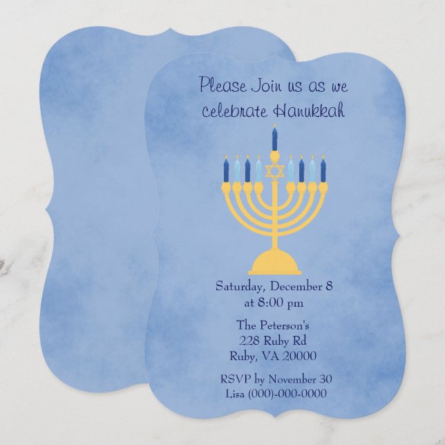 Invitación Fiesta de la celebración de Hanukkah (Anverso / Reverso)