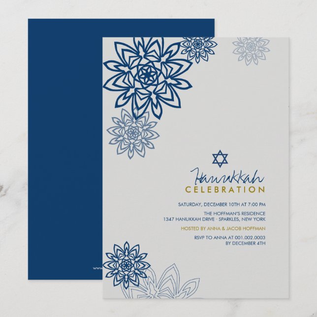 Invitación Fiesta de la celebración de Hanukkah por los copos (Anverso / Reverso)
