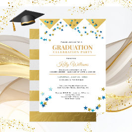 Invitación Fiesta de la celebración de la graduación, oro, no