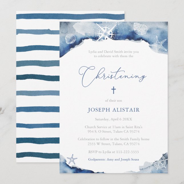Invitación Fiesta de la celebración de la navidad azul oscuro (Anverso / Reverso)