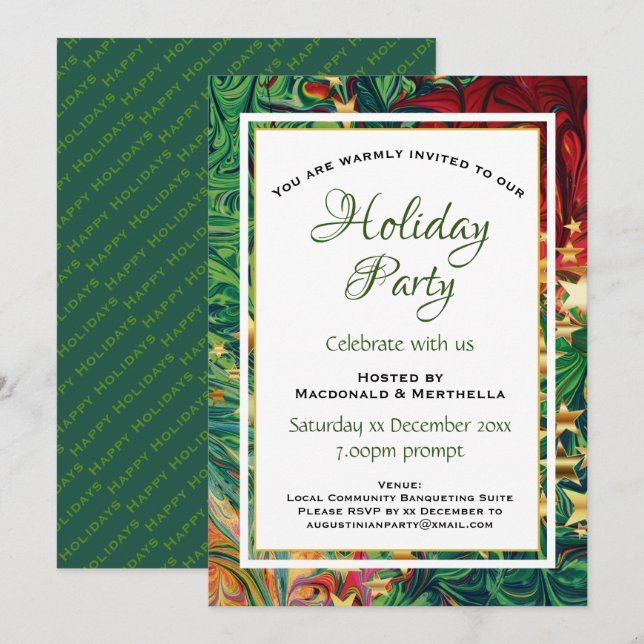 Invitación FIESTA de la celebración verde rojo de la fiesta d (Anverso / Reverso)