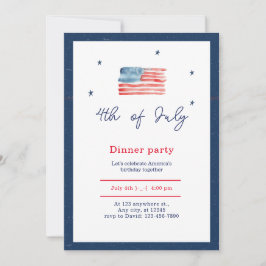 Invitación Fiesta de la cena de 4 de julio de color rojo blan