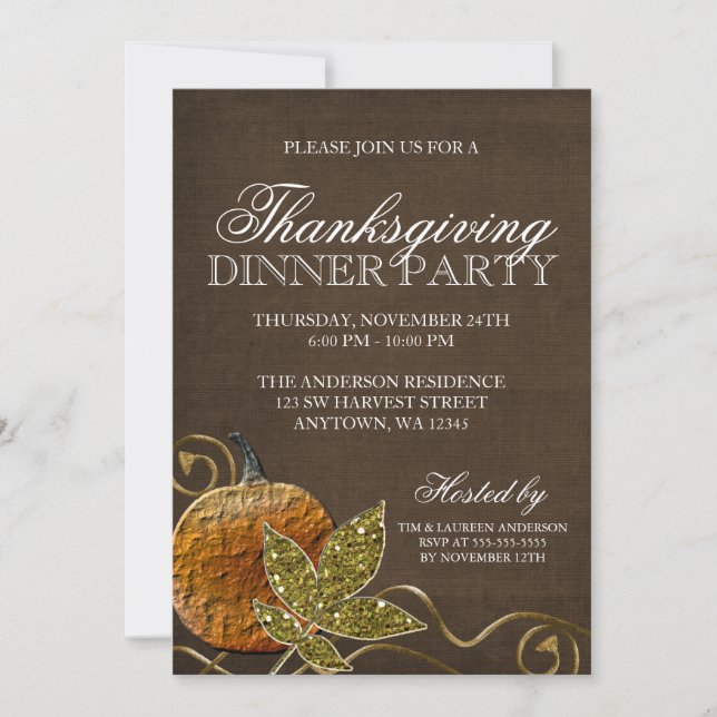 Invitación Fiesta de la cena de Acción de Gracias (Anverso)