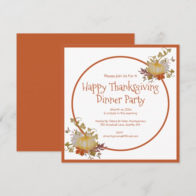 Invitación Fiesta de la cena de Acción de Gracias (Anverso / Reverso)
