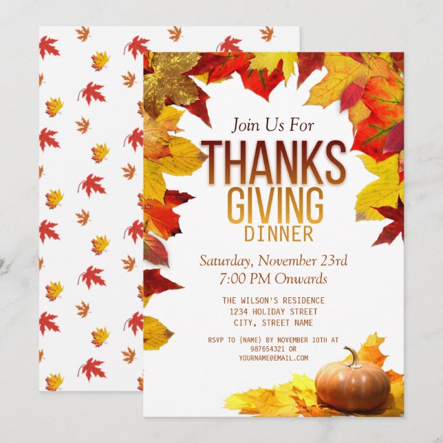 Invitación Fiesta de la cena de Acción de Gracias (Anverso / Reverso)
