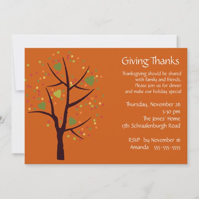 Invitación Fiesta de la cena de Acción de Gracias (Anverso)
