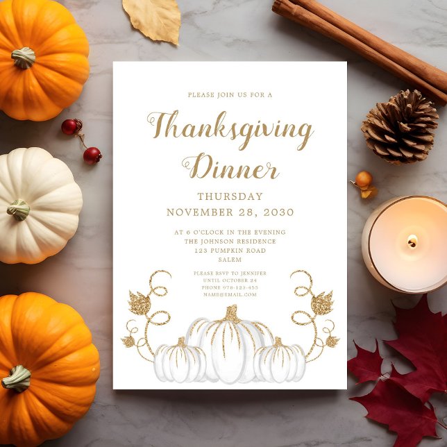 Invitación Fiesta de la cena de Acción de Gracias de la Calab (Cute Pumpkin Thanksgiving Dinner Party Invitation)
