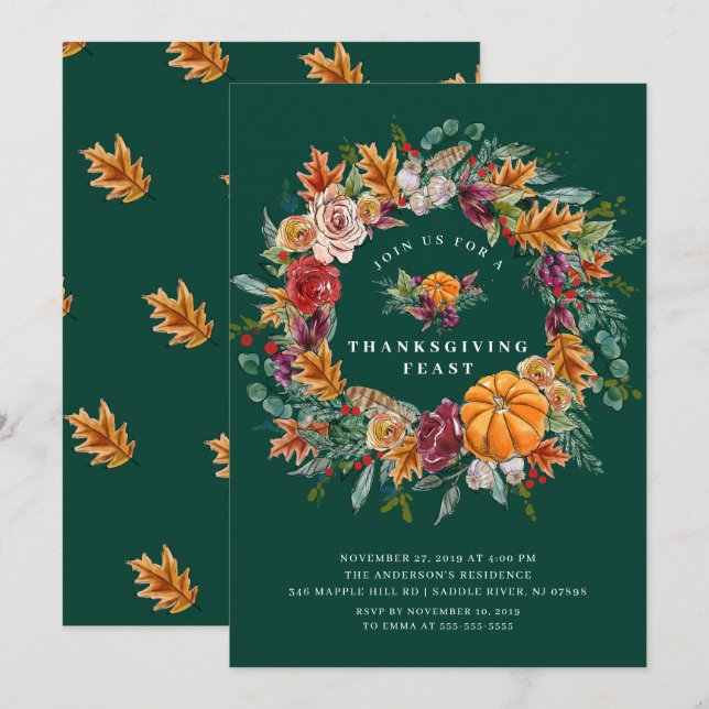 Invitación Fiesta de la cena de Acción de Gracias de la cosec (Anverso / Reverso)