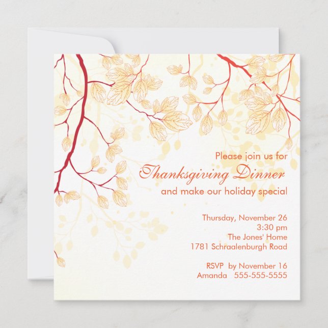 Invitación Fiesta de la cena de Acción de Gracias de otoño (Anverso)