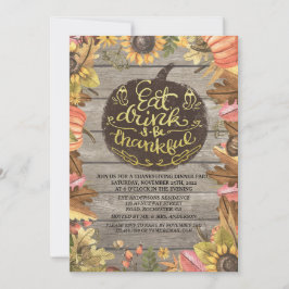Invitación Fiesta de la cena de Acción de Gracias de Rustic W
