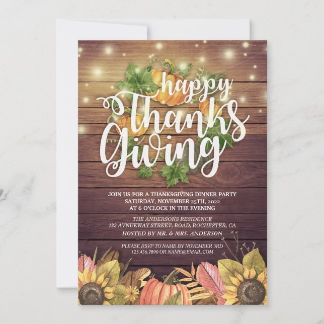 Invitación Fiesta de la cena de Acción de Gracias de Rustic W (Anverso)