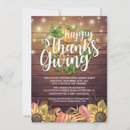 Invitación Fiesta de la cena de Acción de Gracias de Rustic W