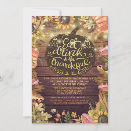 Invitación Fiesta de la cena de Acción de Gracias de Rustic W