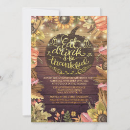 Invitación Fiesta de la cena de Acción de Gracias de Rustic W