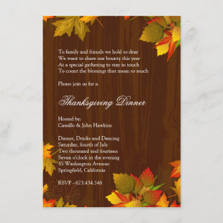 Invitación Fiesta de la cena de Acción de Gracias del otoño