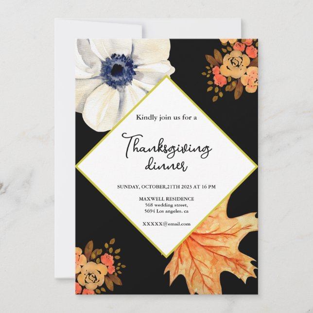 Invitación Fiesta de la cena de Acción de Gracias Elegant Fal (Anverso)