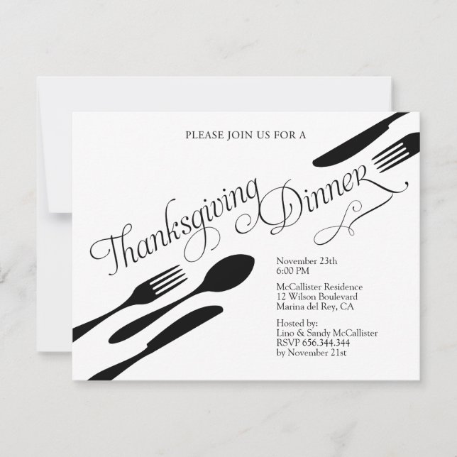 Invitación Fiesta de la cena de Acción de Gracias en blanco y (Anverso)