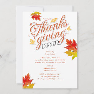 Invitación Fiesta de la cena de Acción de Gracias Naranja que