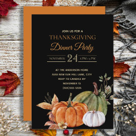 Invitación Fiesta de la cena de Acción de Gracias negro de la