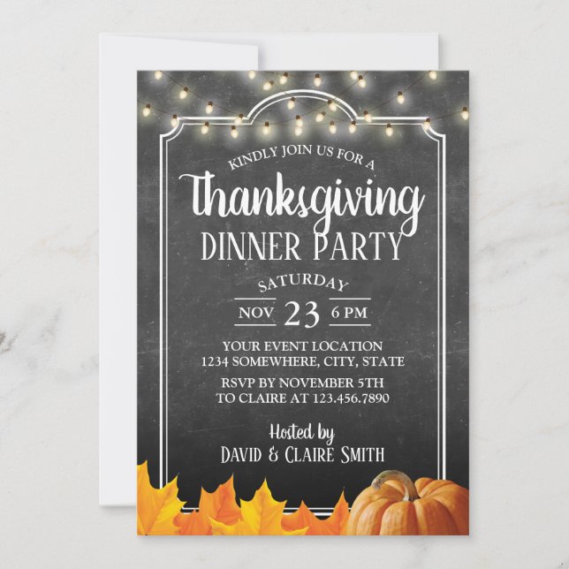 Invitación Fiesta de la cena de Acción de Gracias Rustic Chal (Anverso)