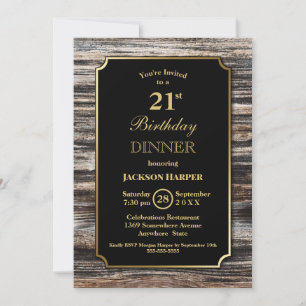 Invitación Fiesta de la cena de cumpleaños 21 de Rustic Wood