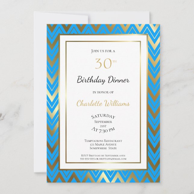Invitación Fiesta de la cena de cumpleaños 30 de Blue Gold Ch (Anverso)
