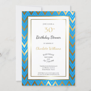 Invitación Fiesta de la cena de cumpleaños 30 de Blue Gold Ch