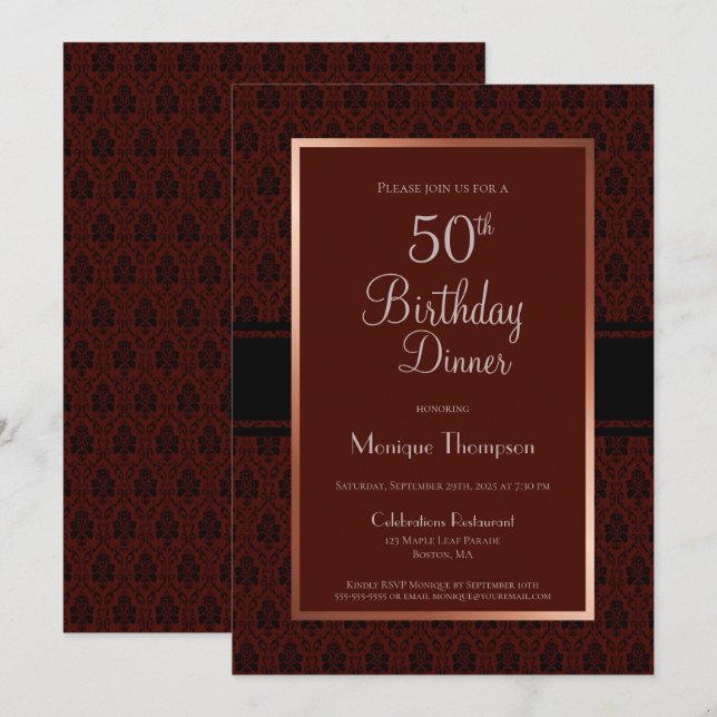 Invitación Fiesta de la cena de cumpleaños 50 del cobre de Bo (Anverso / Reverso)