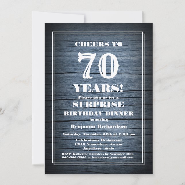 Invitación Fiesta de la cena de cumpleaños 70 de Blue Wood Su (Anverso)