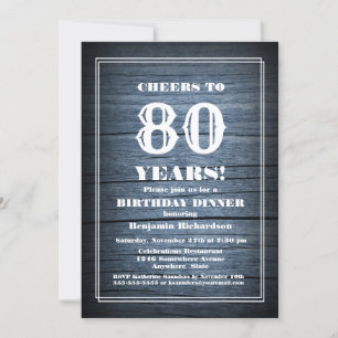 Invitación Fiesta de la cena de cumpleaños 80 de Rustic Wood