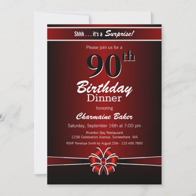Invitación Fiesta de la cena de cumpleaños 90 de Black and Re (Anverso)