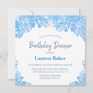 Invitación Fiesta de la cena de cumpleaños Blue Floral