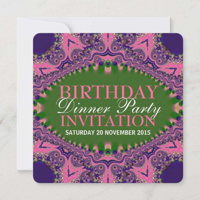 Invitación Fiesta de la cena de cumpleaños bohemio rosado púr (Anverso)