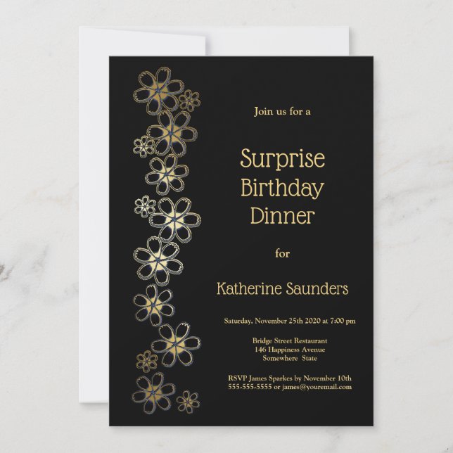 Invitación Fiesta de la cena de cumpleaños con sorpresa de ne (Anverso)