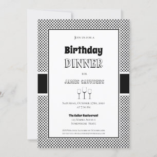 Invitación Fiesta de la cena de cumpleaños de Black White Pol